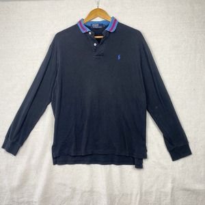 Polo Ralph Lauren Cotton Long Sleeve Polo Sz Large Black Blue